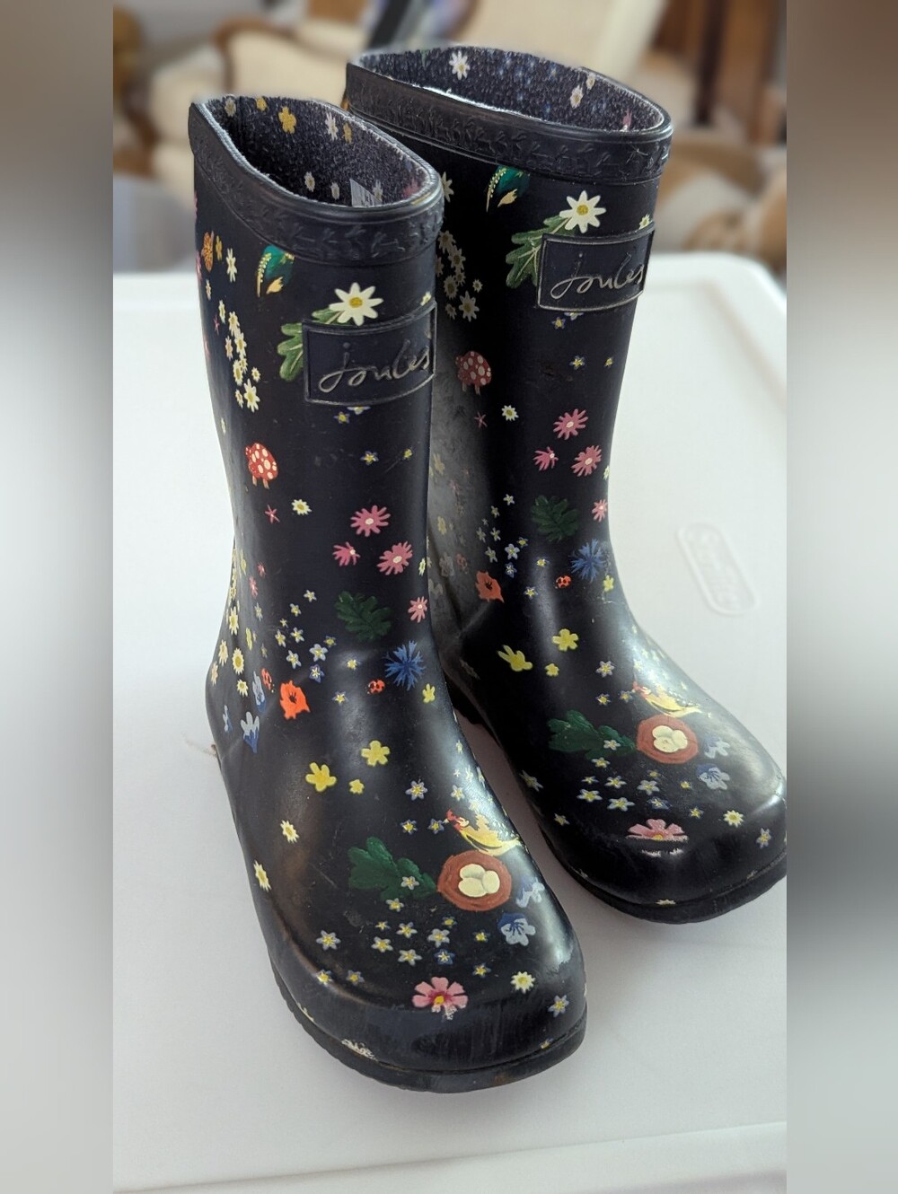 Joules Navy Kids Floral Rain Boots Sz 11